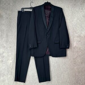 VTG Palm Beach Tuxedo Suit 42 XL Blazer Jacket 37X33 Side Stripe Pants Black